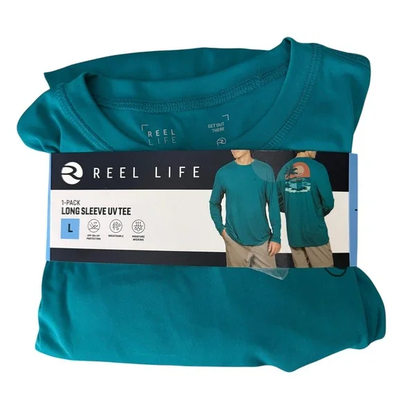 Reel Life Jax Beach UPF50 Tee Mens Large Teal Long Sleeve Graphic Performance - Picture 16 of 16